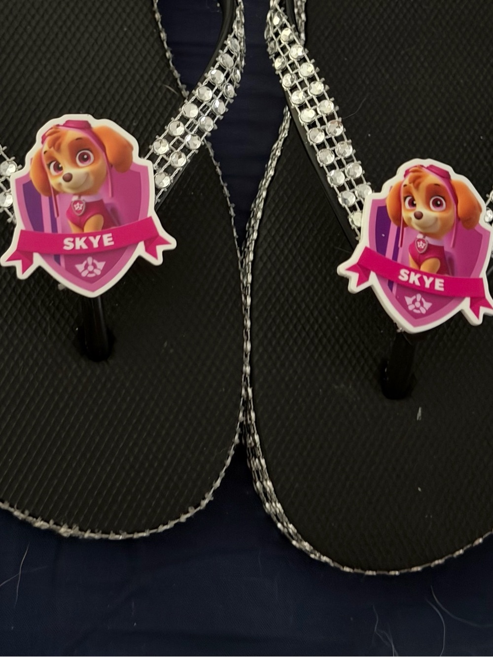 Black Flip Flop Sandals with Pink Skye Character